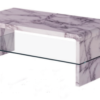 White Marble Effect Coffee Table with Glass Shelf (W 110 X D 60 X H 40 cm)