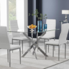 Glass Top Rectangular Dining Table with Steel Crossed Legs