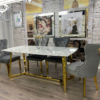 White Marble Top Dining Table with Steel Gold Legs