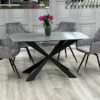 Grey Stone Top Dining Table with Matte Black Steel Cross Legs